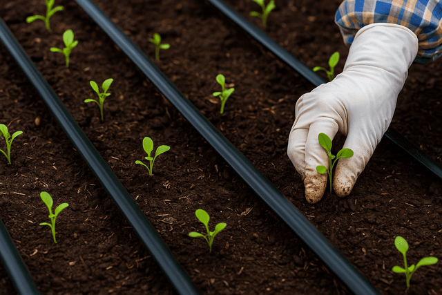 grande campo de trigo verde, com pivôs de irrigação em cima cobrindo o campo inteiro